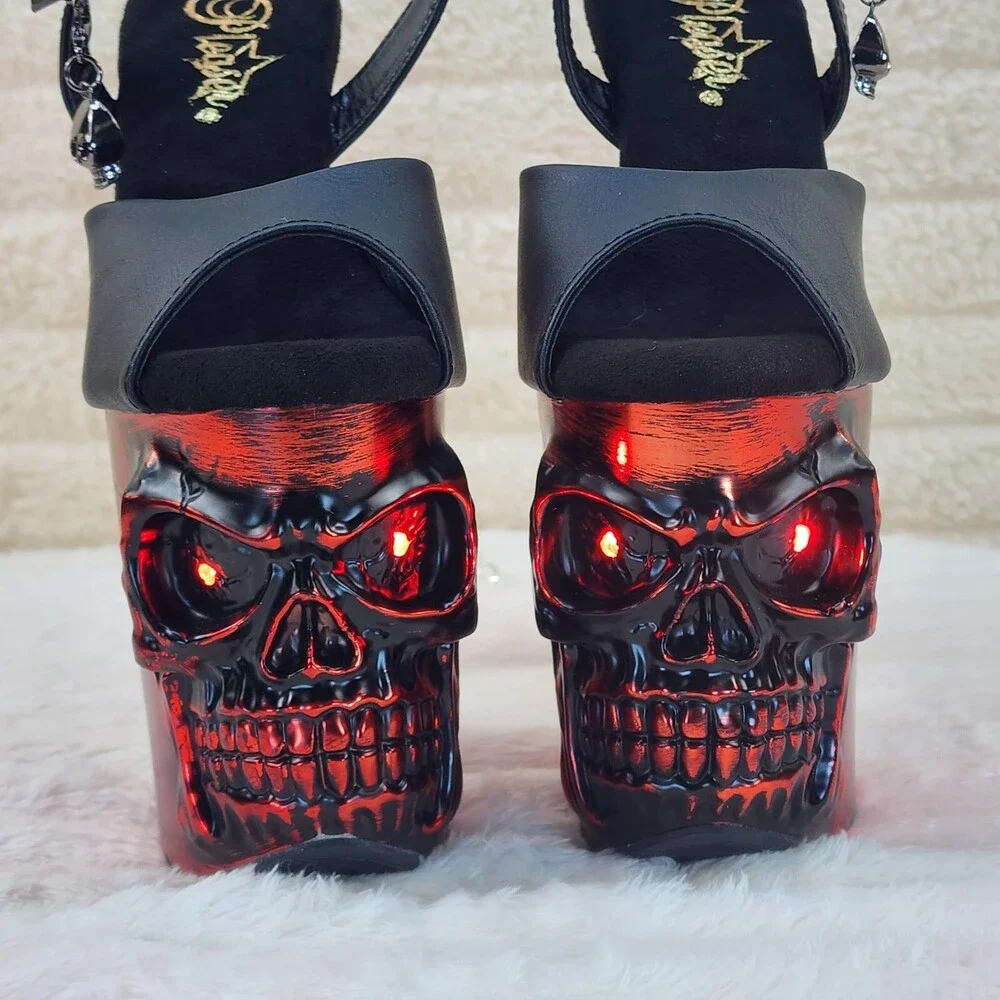 NIB Rapture Black Matte Red Skull & Bones 8" High Heel Platform Shoes - Picture 6 of 15